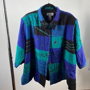 3x women’s jacket, beaded details, 3/4 sleeves, purple, black, greens, blue